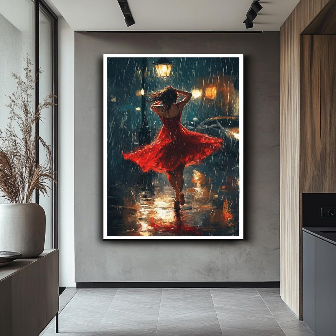 Dancing Woman in Red Dress, Romantic Cityscape Art Print - Image 2