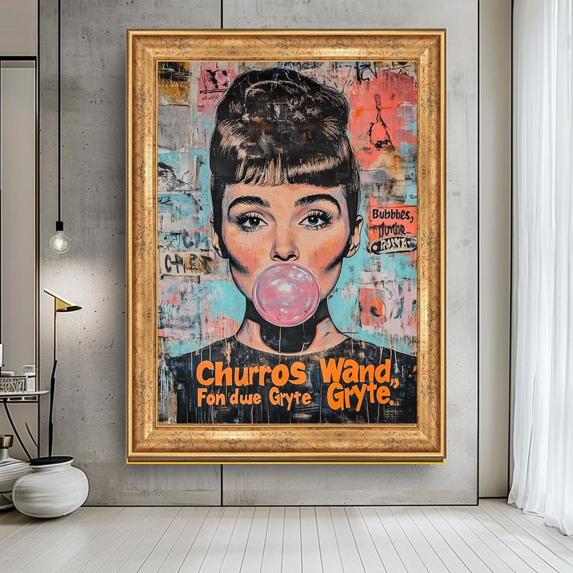 Audrey Hepburn Pop Art Bubblegum Bubble Graffiti Style Poster