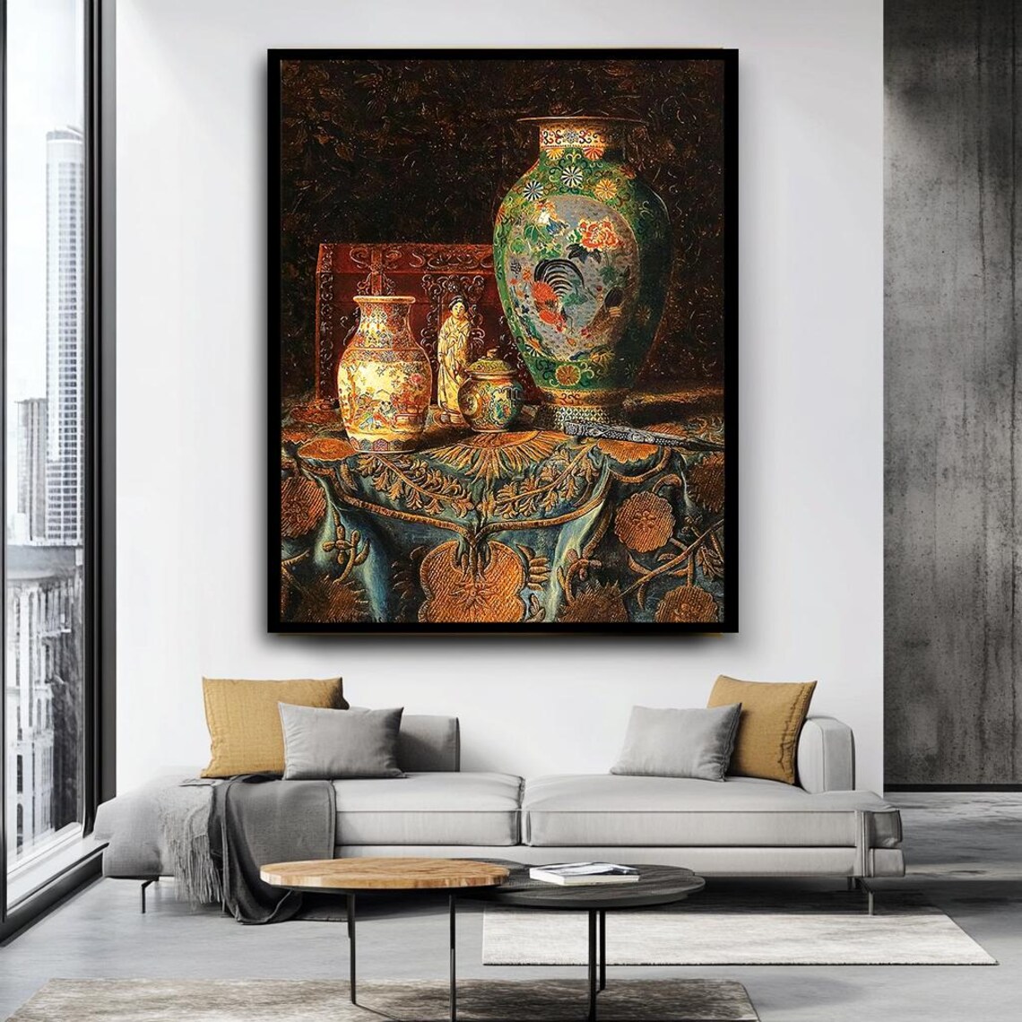 Antique Chinese Vases Ornate Still Life Gold Frame Classic Art Print - Image 2