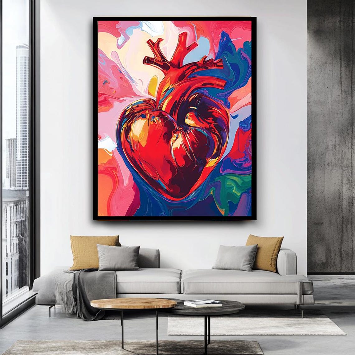 Anatomical Heart Red Pop Art Colorful Abstract Modern Love Wall Print - Image 4