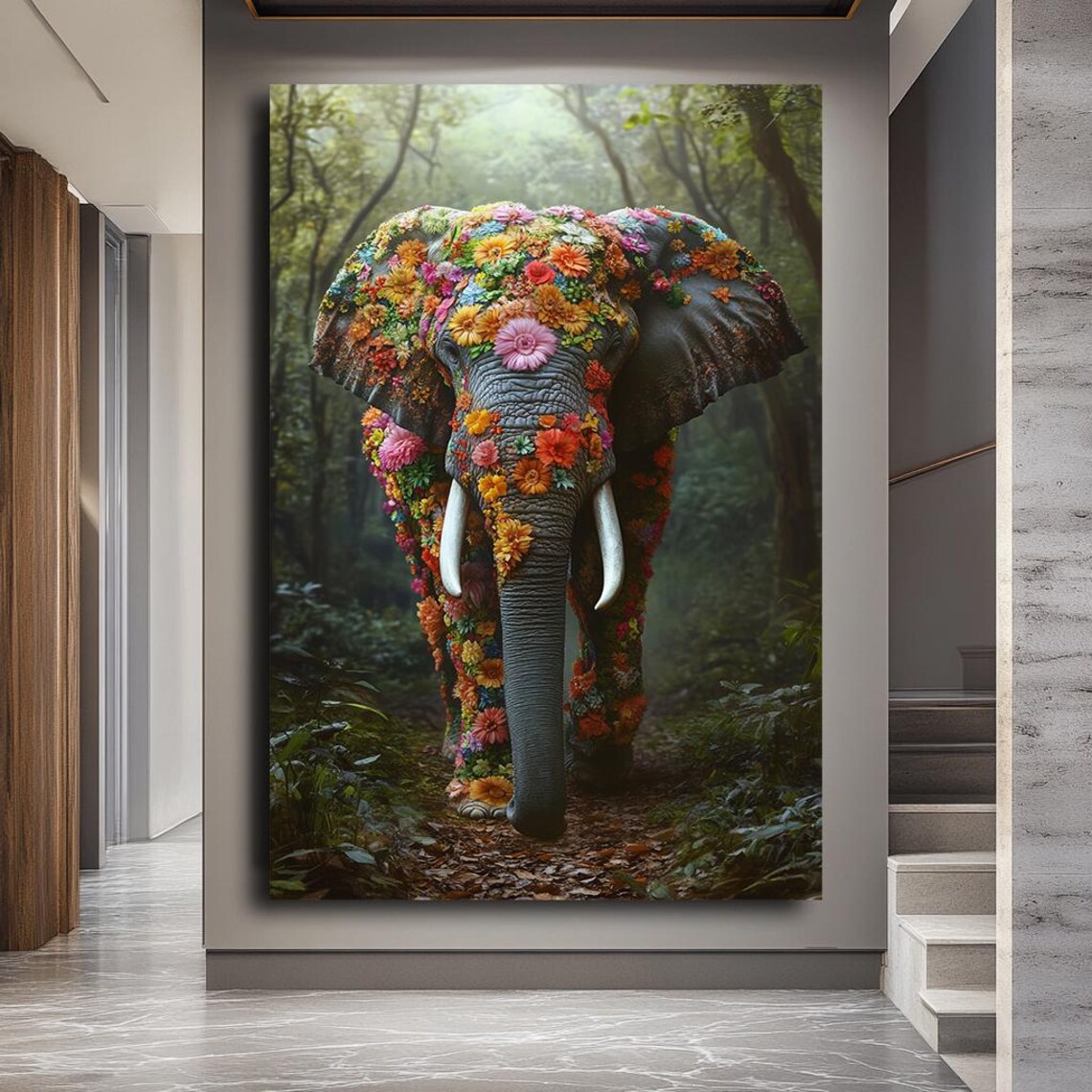 Majestic Elephant Covered In Colorful Flowers Jungle Fantasy Poster - Image 2