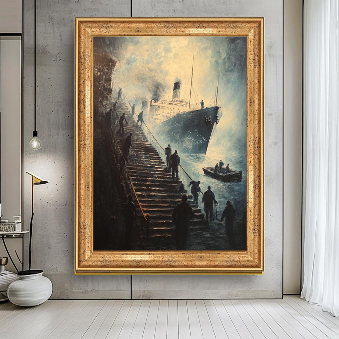 Dramatic Ship Stairs Wall Art Surreal Maritime Print Vintage Nautical Artwork Mysterious Ocean Scene Unique Gothic Wall Decor - Image 5