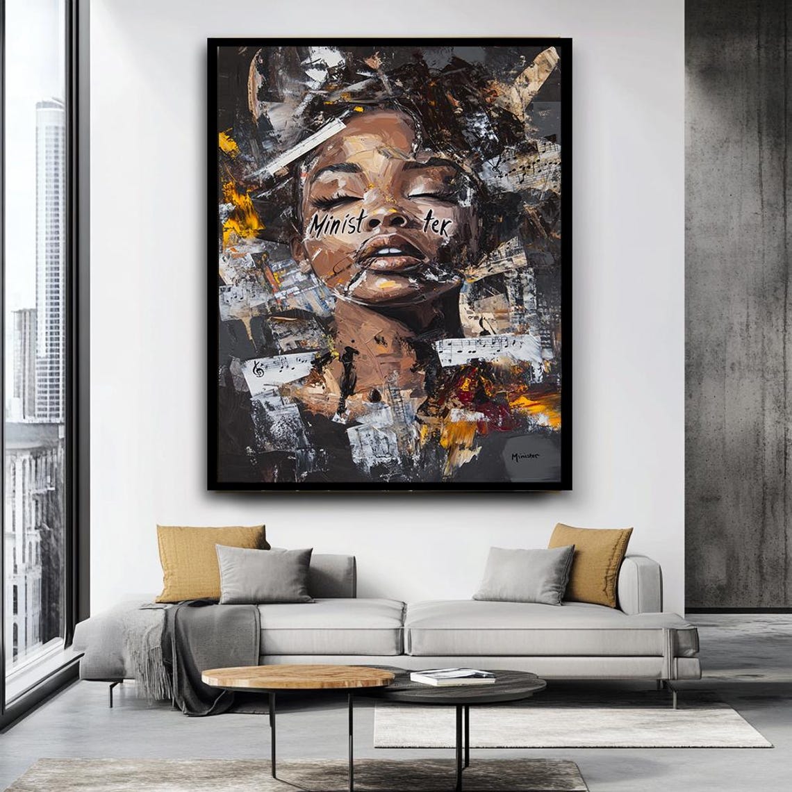 Abstract Afrocentric Wall Art African Woman Mixed Media Female Portrait Bold Modern Expression Empowering Black Art - Image 4