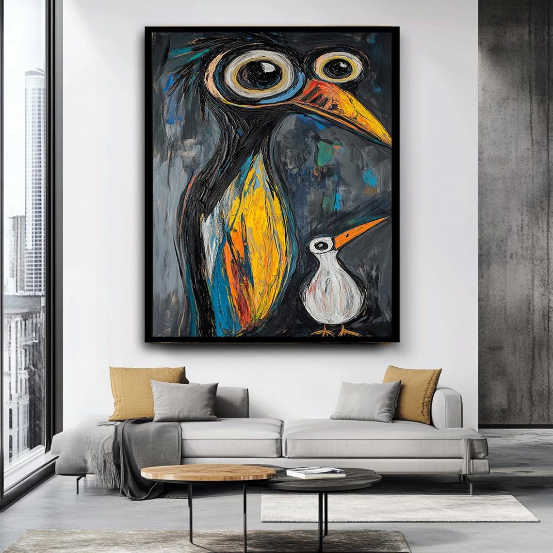 Quirky Colorful Birds Expressionist Painting Whimsical Bird Poster - Image 3