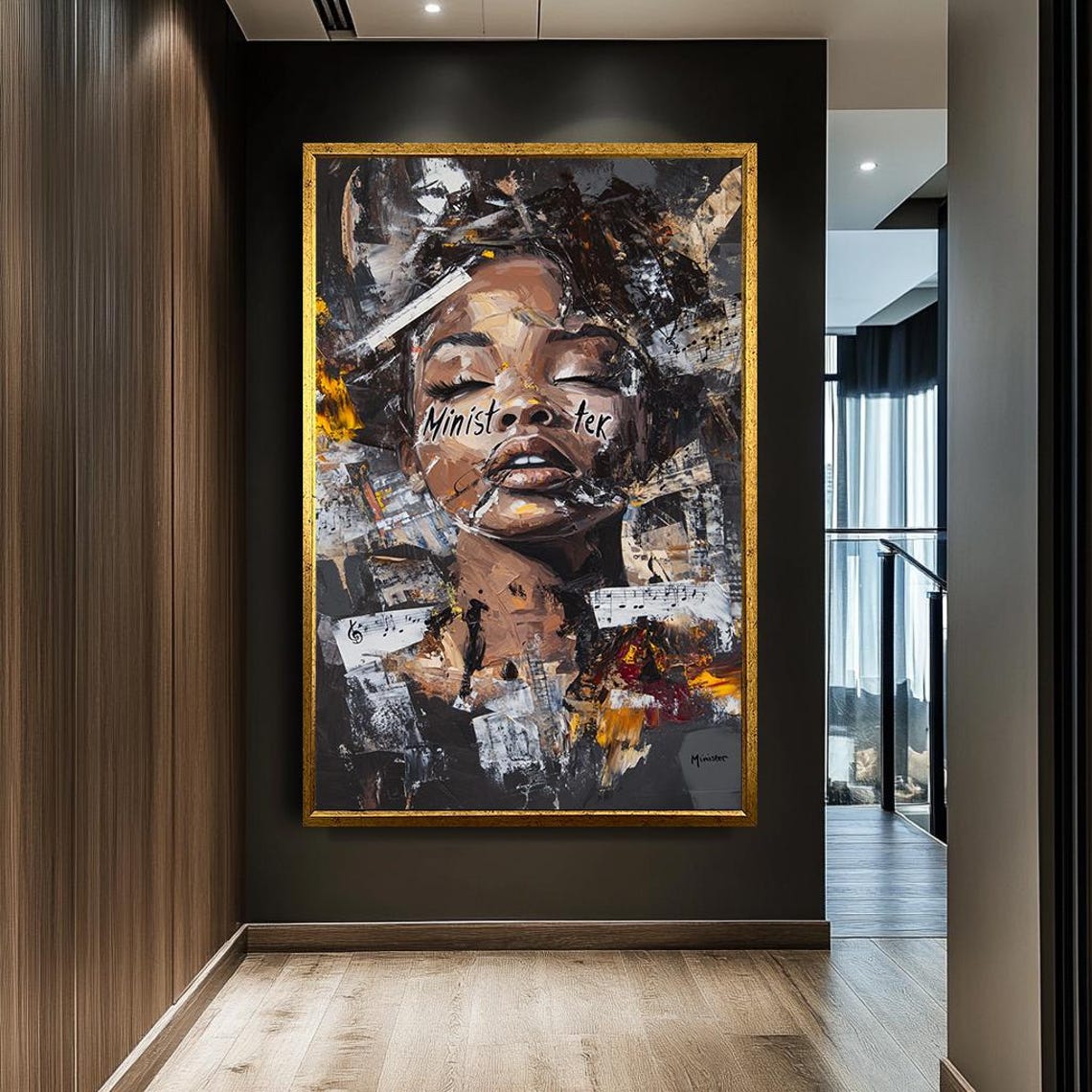 Abstract Afrocentric Wall Art African Woman Mixed Media Female Portrait Bold Modern Expression Empowering Black Art - Image 2