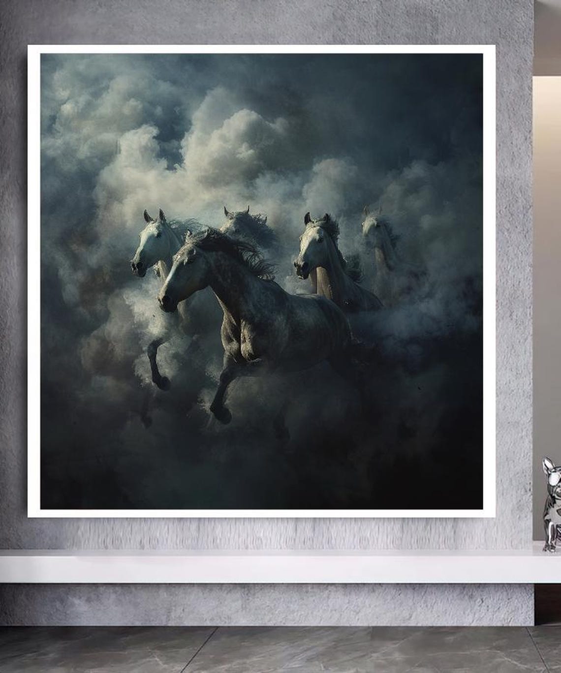 Galloping White Horses Emerging From Mist Dramatic Animal Art Poster - Image 3