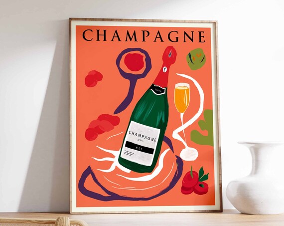 Champagne Bottle and Glass Bold Modern Celebration Drink Poster