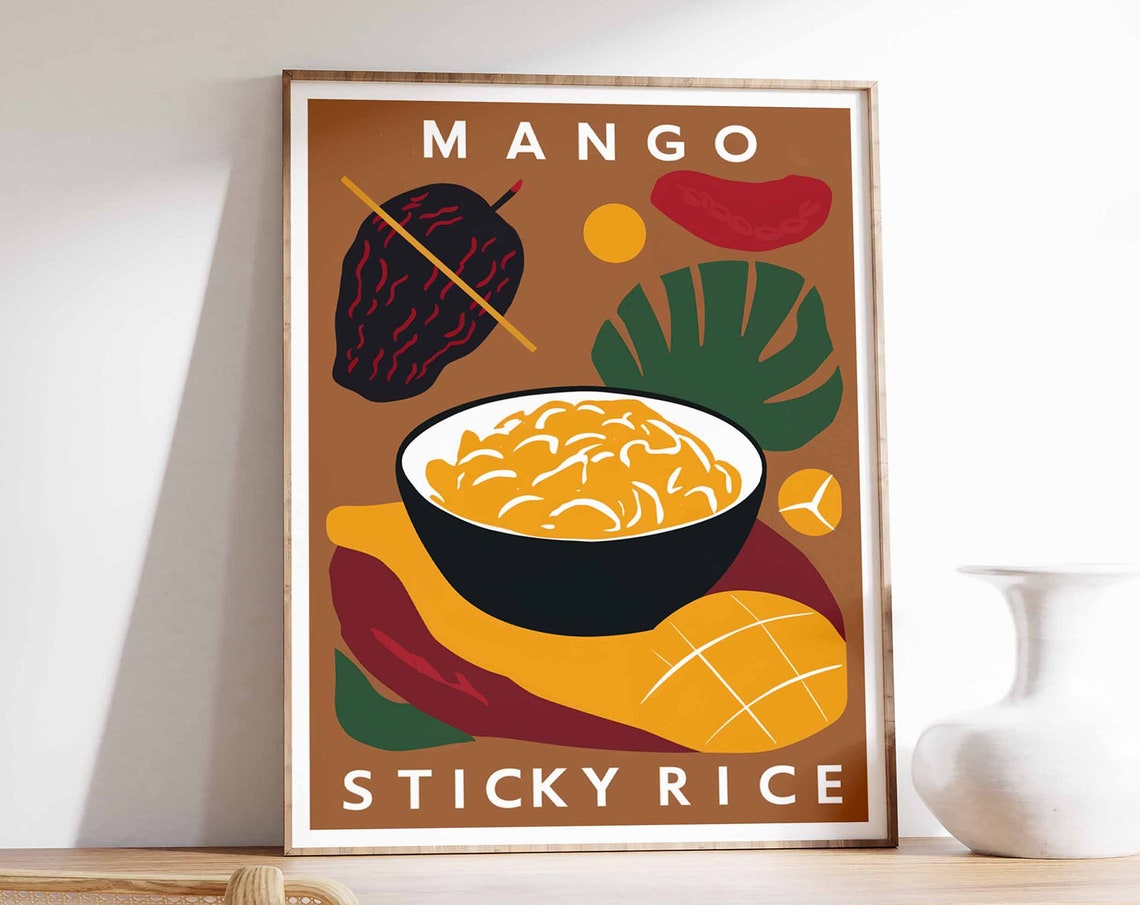 Mango Sticky Rice Bold Retro Graphic Thai Dessert Art Poster