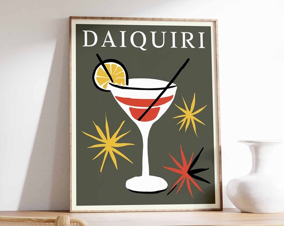 Daiquiri Cocktail Retro Coupe Glass Lime Starburst Bar Poster