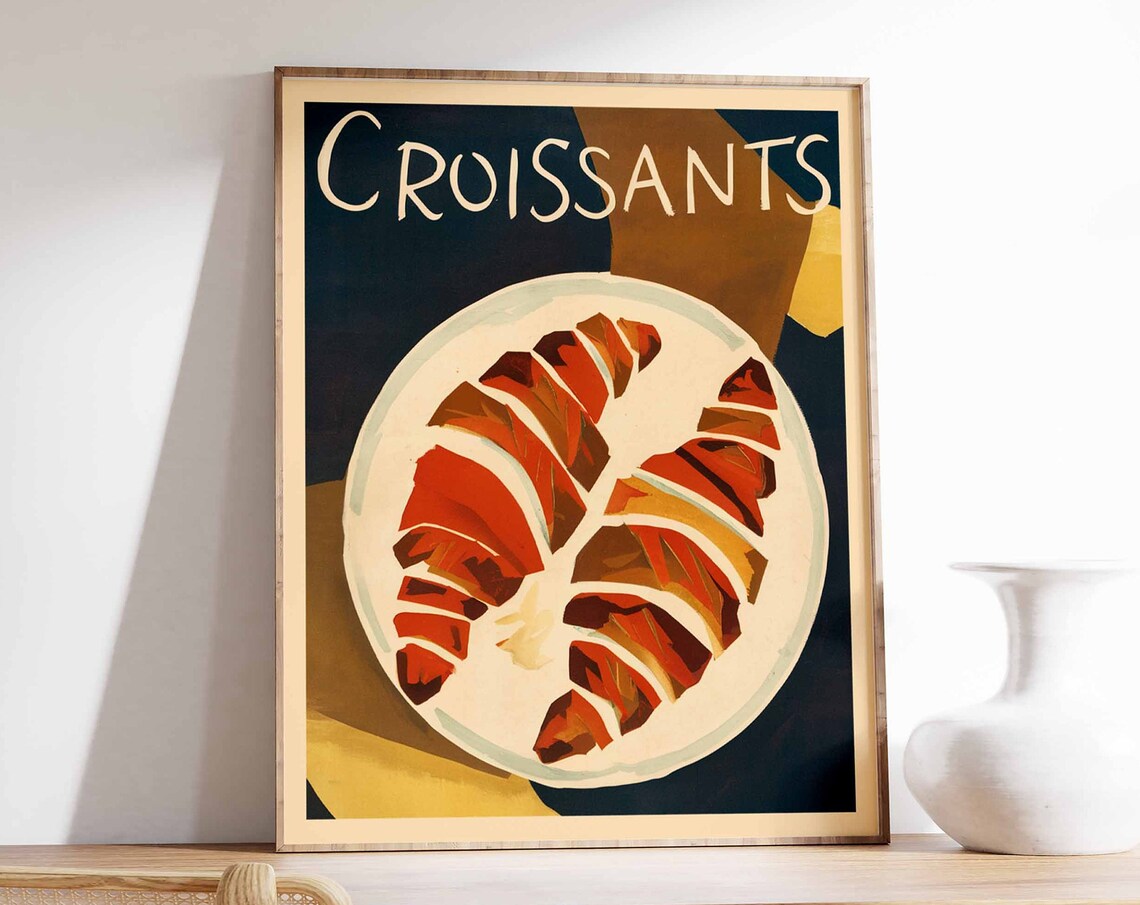 Art Deco Croissants French Pastry Plate Kitchen Decor Poster