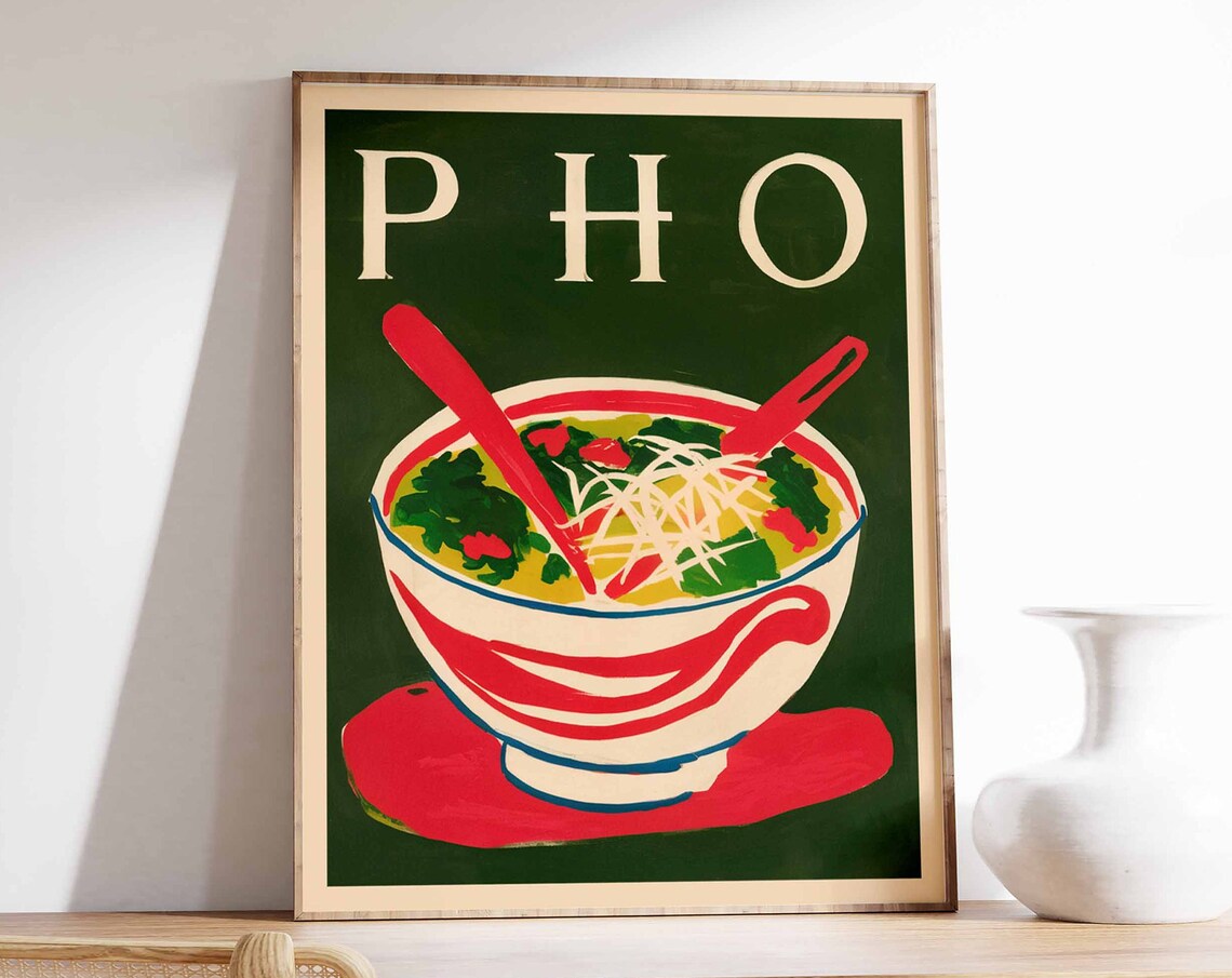 Vietnamese Pho Noodle Soup Bowl Red Chopsticks Food Art Poster