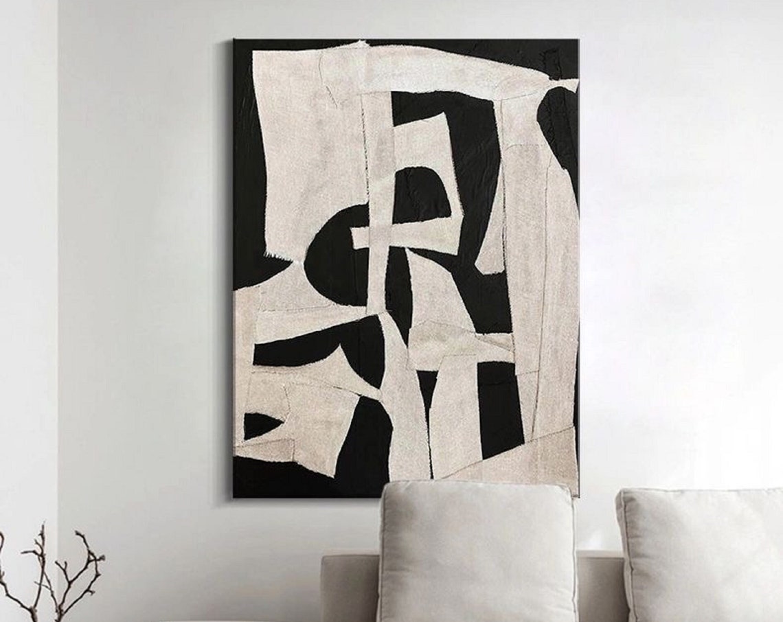 Black Beige Abstract Painting Beige Wabi Sabi Wall Art Black Minimalist Art Large Neutral Wall Decor Rich Textured Painting - Image 5