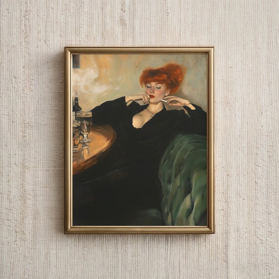 Women Smoking Vintage Abstract Painting
