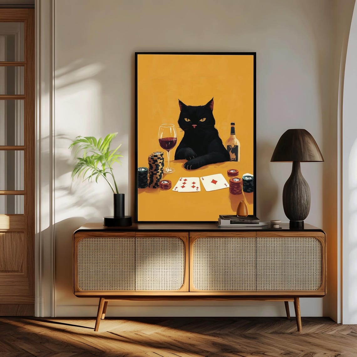 Black Cat Poker Art Print, Cocktail Bar Decor - Image 2