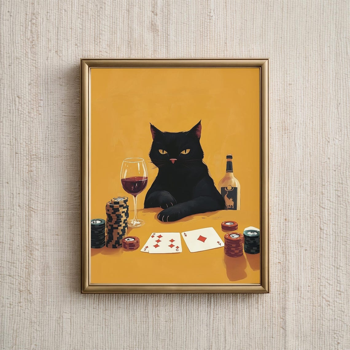 Black Cat Poker Art Print, Cocktail Bar Decor
