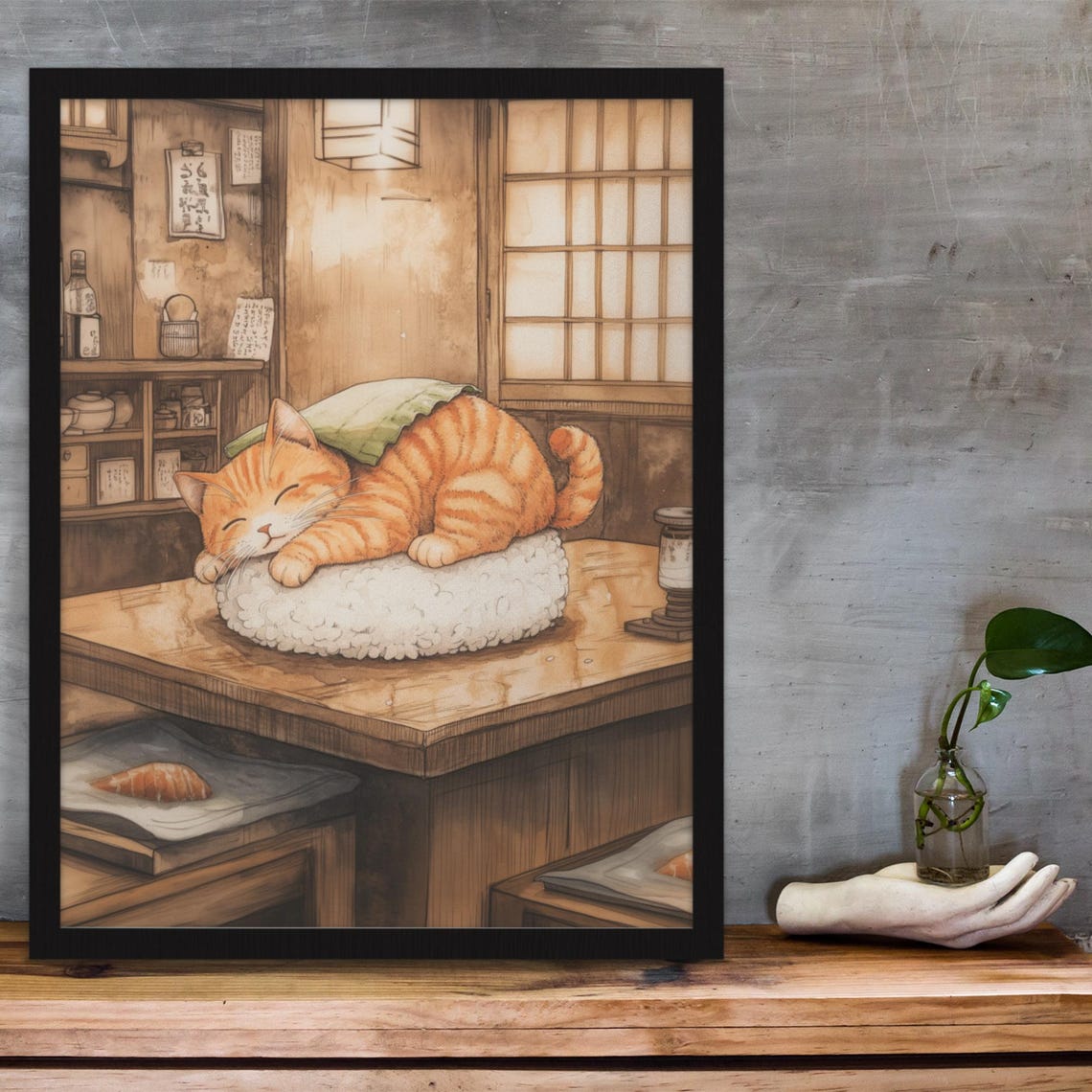 Orange Cat Napping As Nigiri Sushi In A Cozy Sushi Bar Poster - Image 3