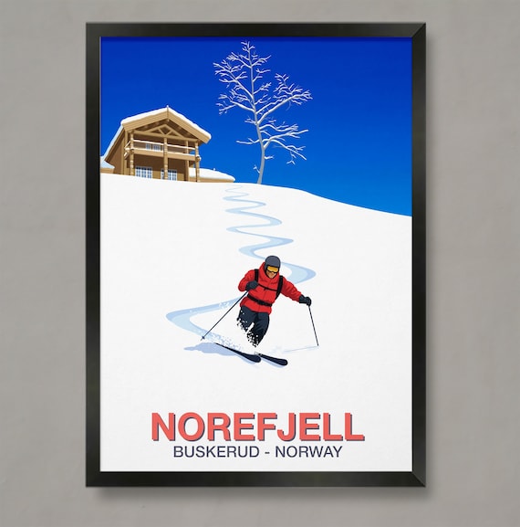Norefjell Buskerud Norway Skier Red Jacket Chalet Mountain Ski Poster