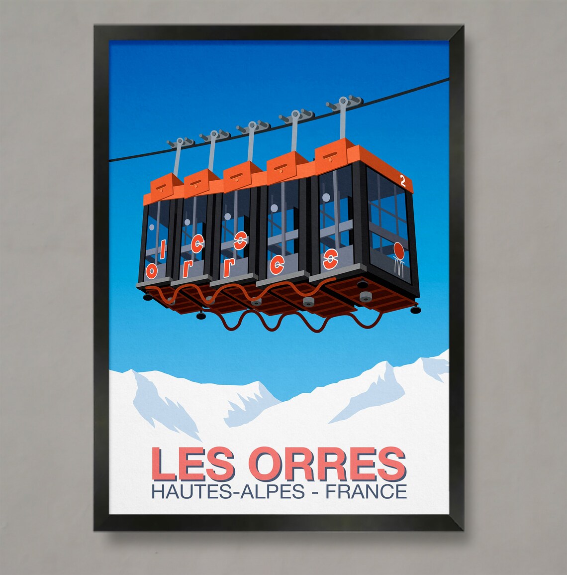 Les Orres Hautes Alpes France Orange Cable Car Retro Ski Poster