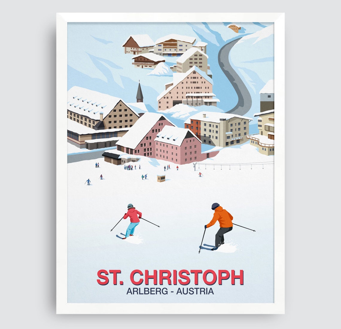 St Christoph Arlberg Austria Ski Poster Alpine Village Scene Art - Image 3