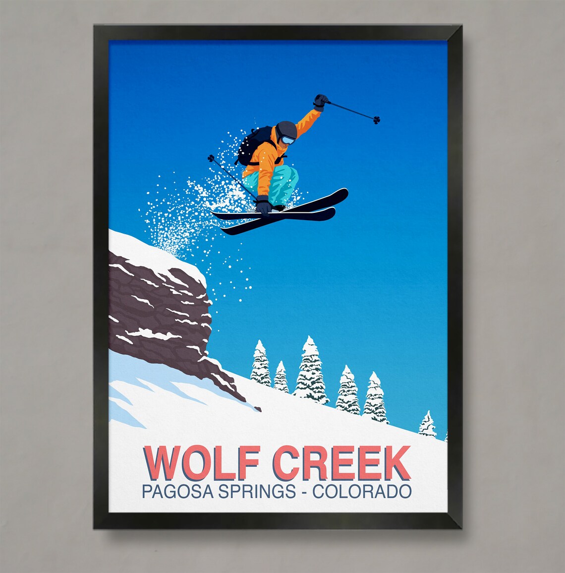 Wolf Creek Pagosa Springs Colorado Skier Air Jump Cliff Powder Ski Poster