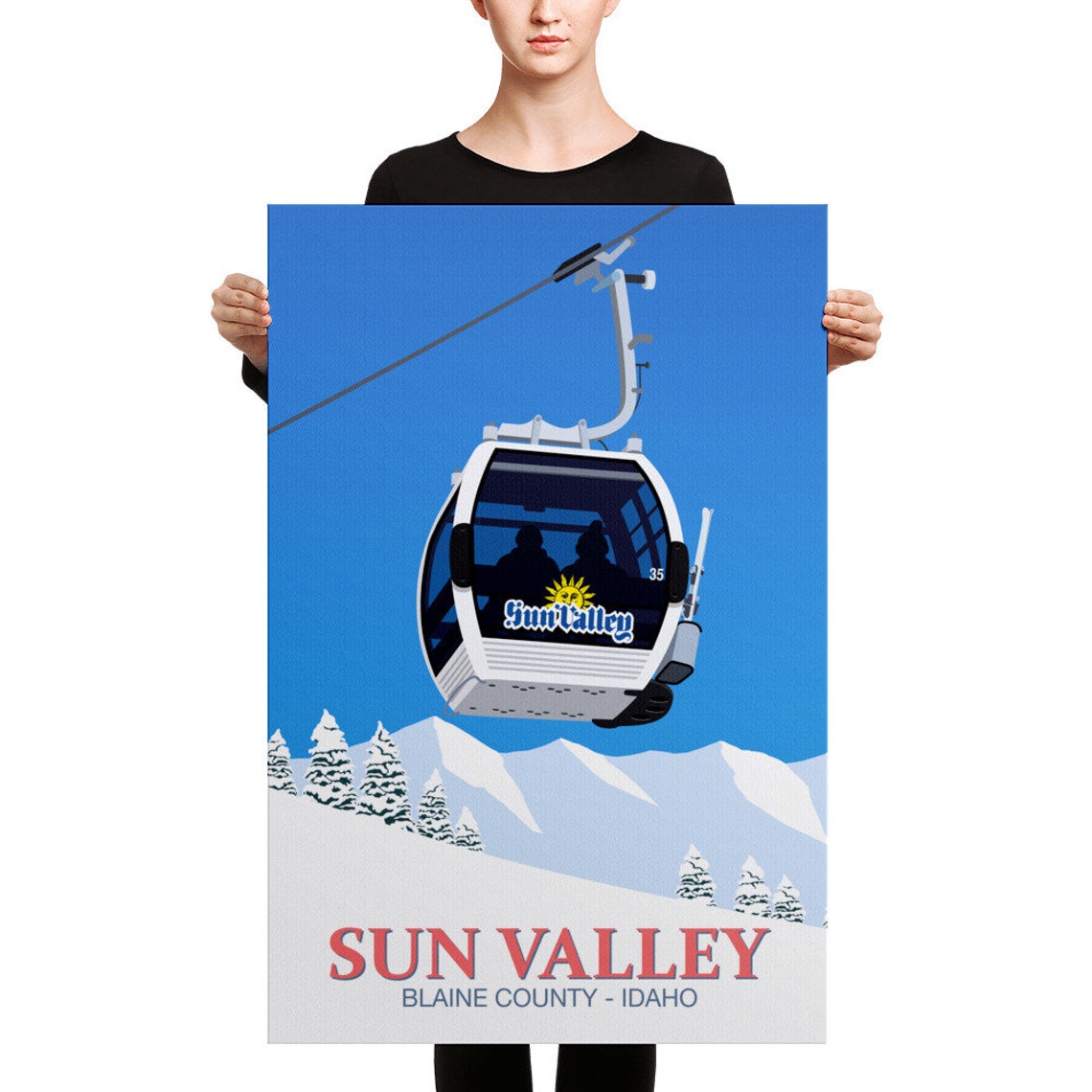 Sun Valley Idaho Blaine County White Gondola Retro Ski Art Poster - Image 2