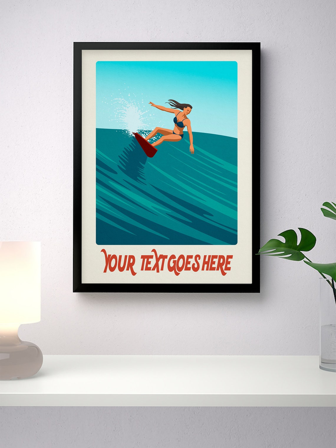Personalised Female Surfer Poster Custom Text Wave Rider Gift Art - Image 4