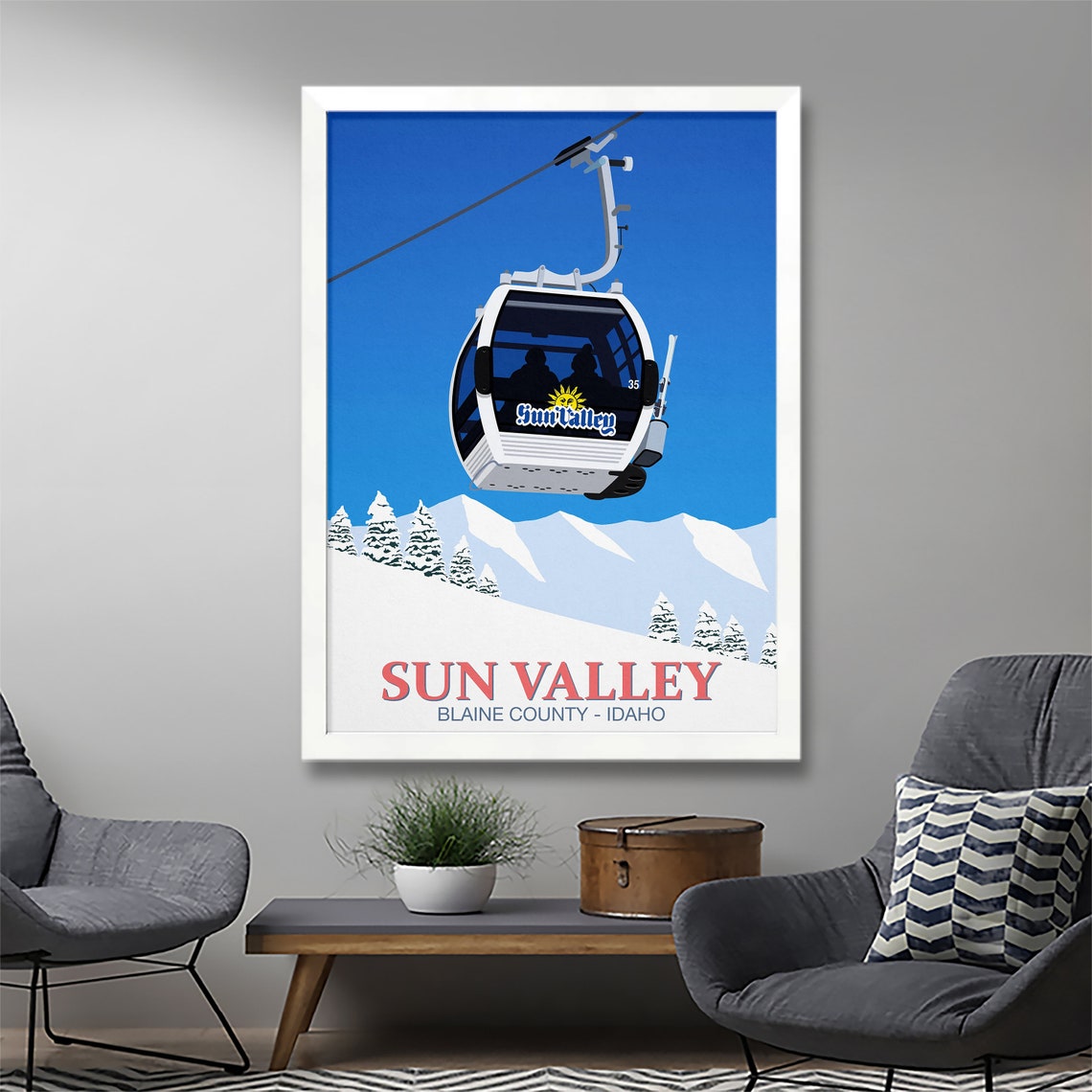 Sun Valley Idaho Gondola Cable Car Cabin Snowy Mountain Travel Poster - Image 2