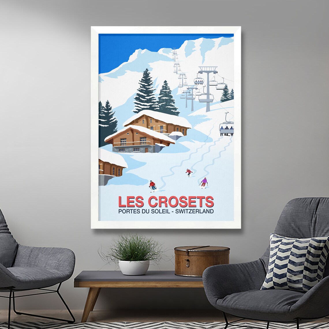 Les Crosets Ski Resort Travel Poster, Ski Print - Image 2