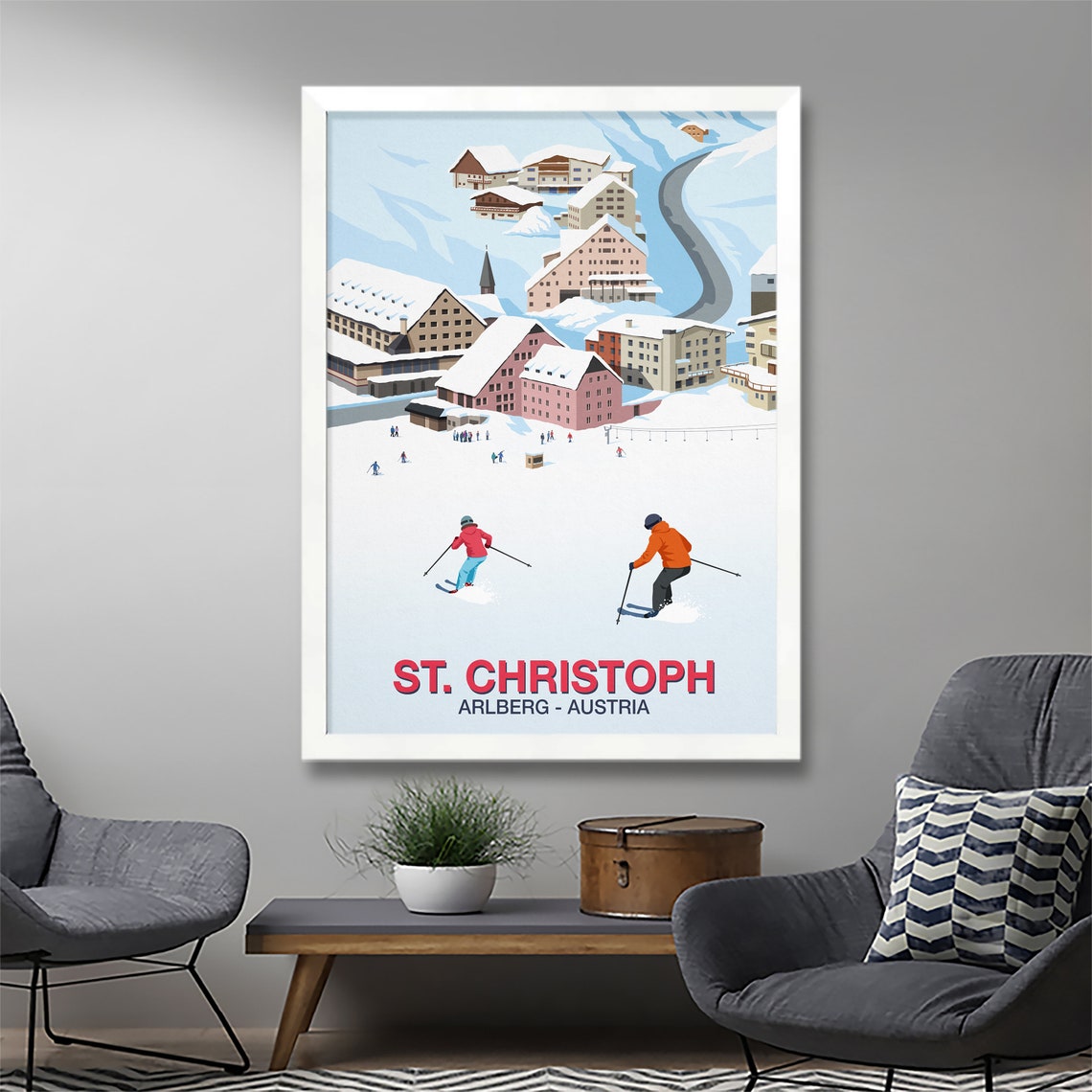 St Christoph Arlberg Austria Ski Poster Alpine Village Scene Art - Image 2