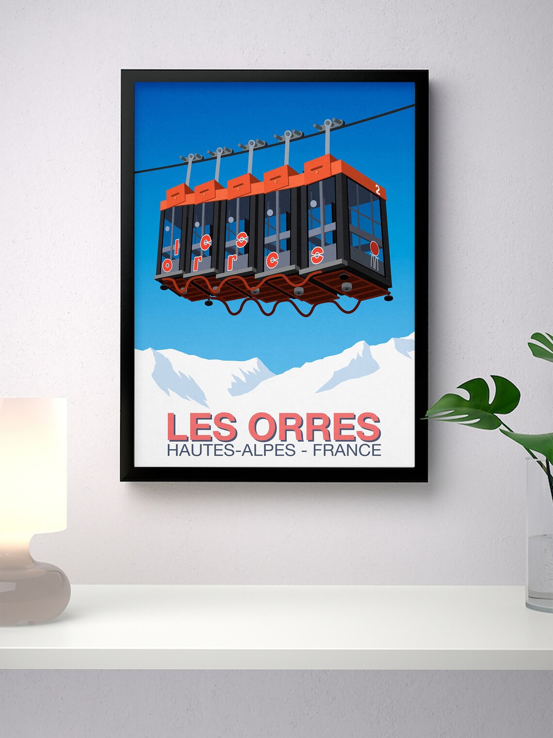 Les Orres Hautes Alpes France Orange Cable Car Retro Ski Poster - Image 4