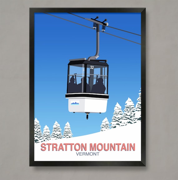 Stratton Mountain Vermont Gondola Cabin Snowy Pines Winter Ride Poster