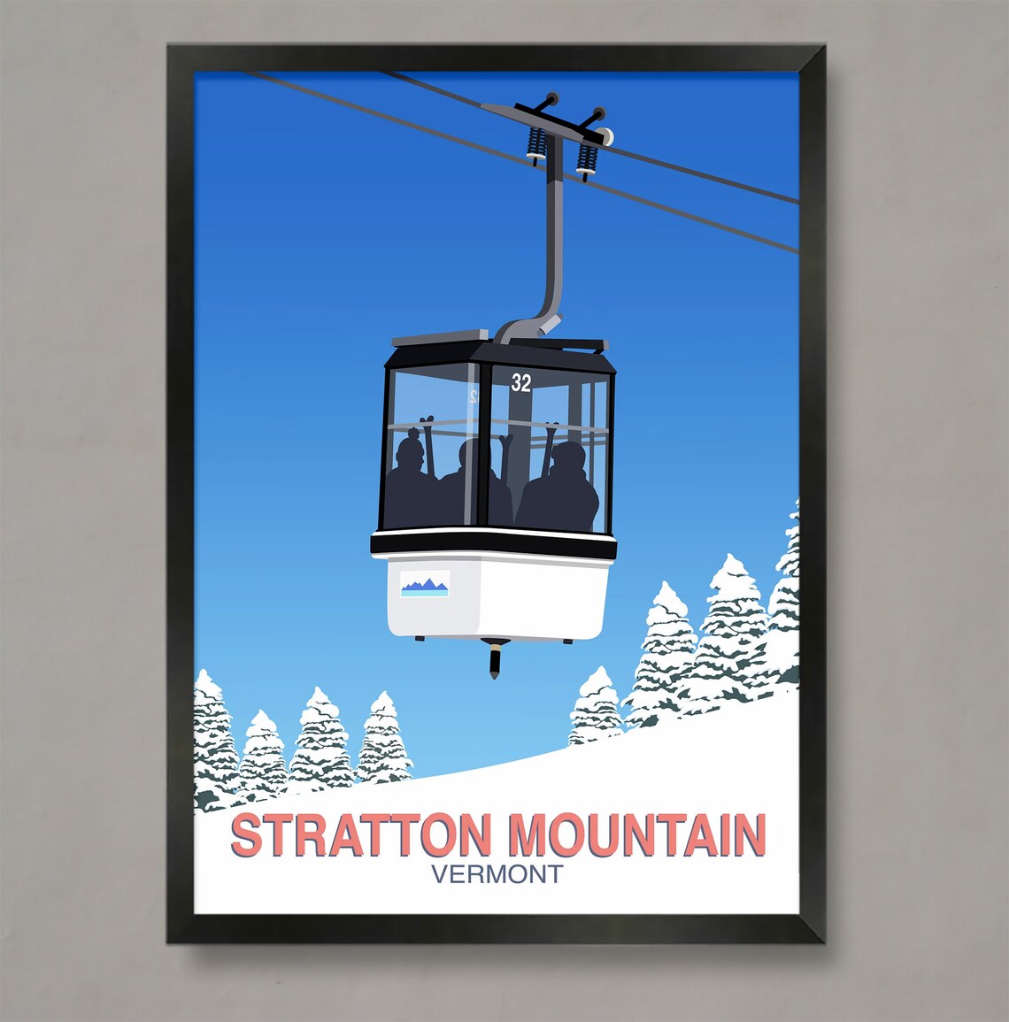 Stratton Mountain Vermont Gondola Cabin Snowy Pines Winter Ride Poster