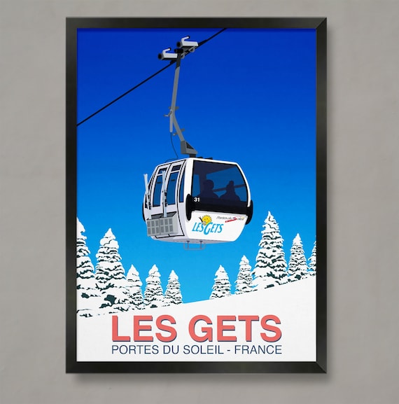 Les Gets Portes du Soleil France White Gondola Retro Ski Poster