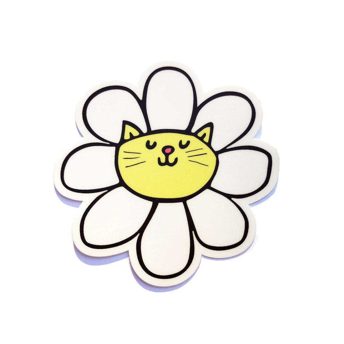 Yellow Cat Face Daisy Flower Cute Vinyl Sticker Art Wall Poster