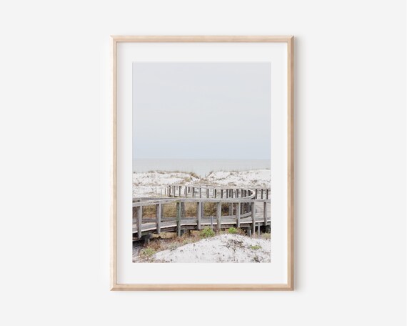 Quiet Seaside Boardwalk White Sand Dune Beach Photography Print
