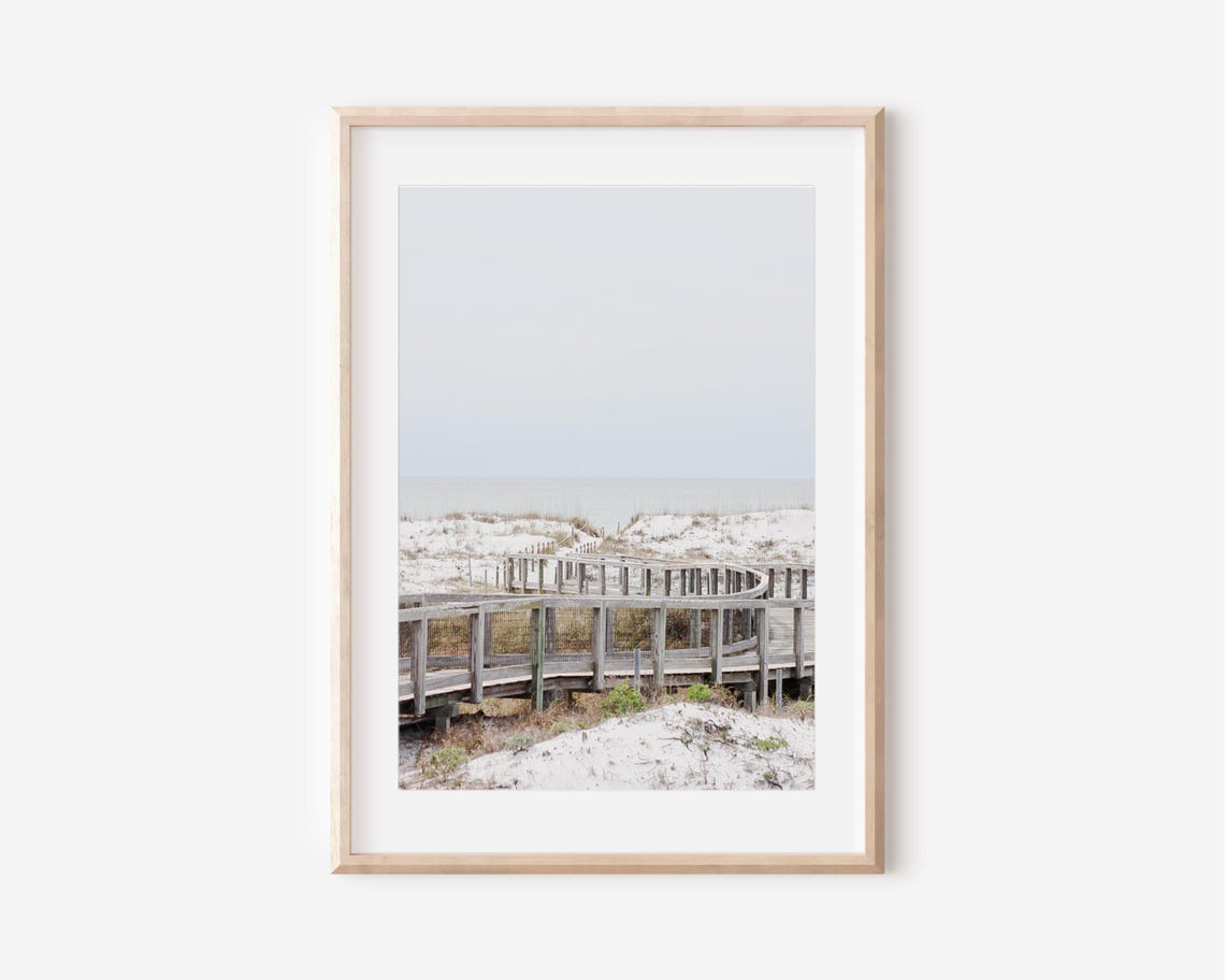 Quiet Seaside Boardwalk White Sand Dune Beach Photography Print