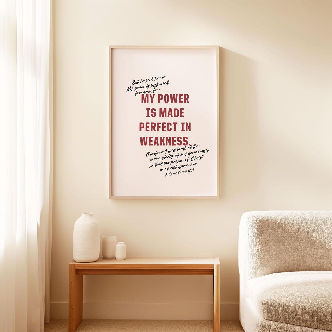 Christian Wall Art 2 Corinthians 12 9 When I Am Weak He Is Strong Christian Message Poster Encouraging Bible Verse - Image 2