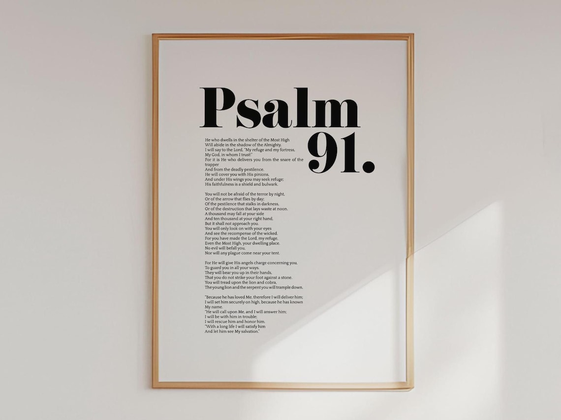 Psalm 91 NASB 95 Scripture Poster, Modern Typography