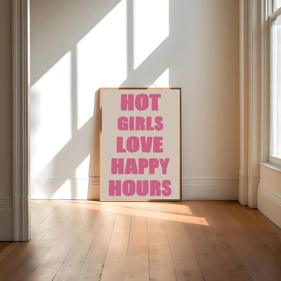 Hot Girls Love Happy Hour Guest Check Print Trendy Wall Art Bar Cart Print Guest Check Poster Trendy Art Wall Prints Pink Preppy - Image 4