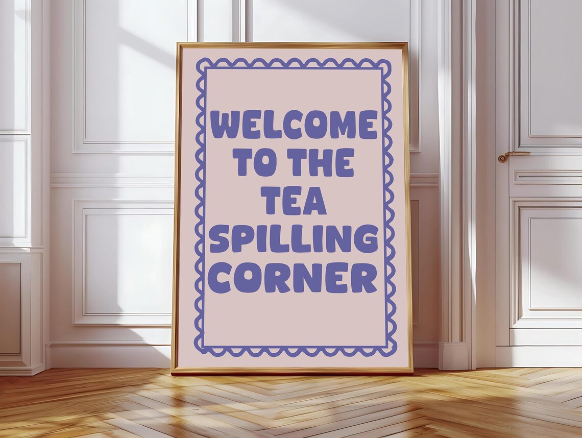 Tea Spilling Corner, Funky Cute Kitchen Art Print