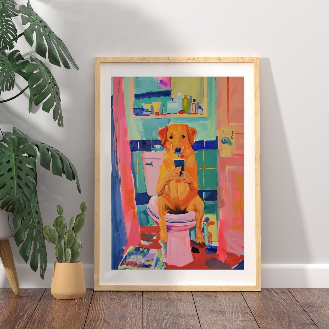 Maximalist Dog On Toilet Bathroom Humor Art Print