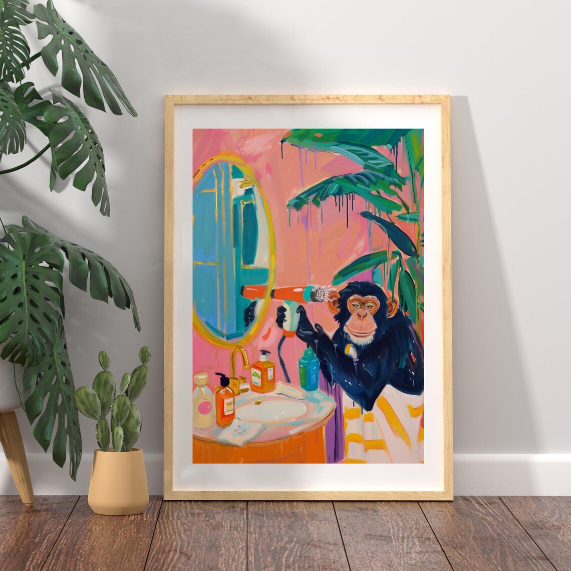 Funny Monkey Bathroom Wall Art Print, Whimsical Jungle