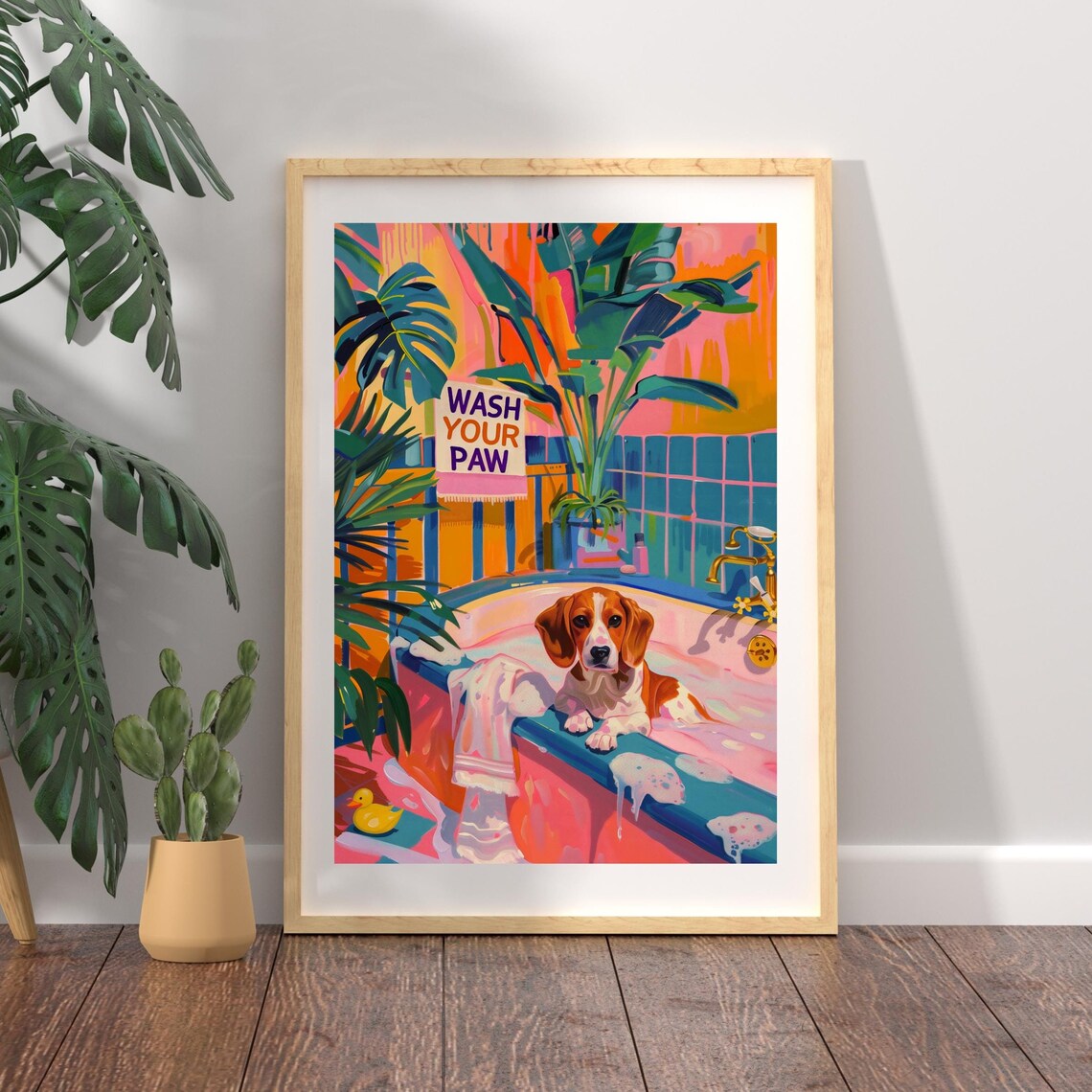Wash Your Paw Beagle Bathroom Wall Art Print Decor