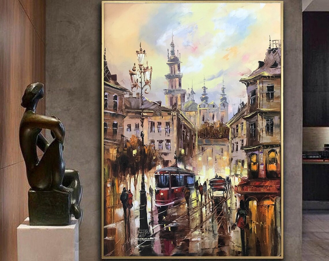 Lviv Ukraine Oil Painting, Old Town Travel Poster