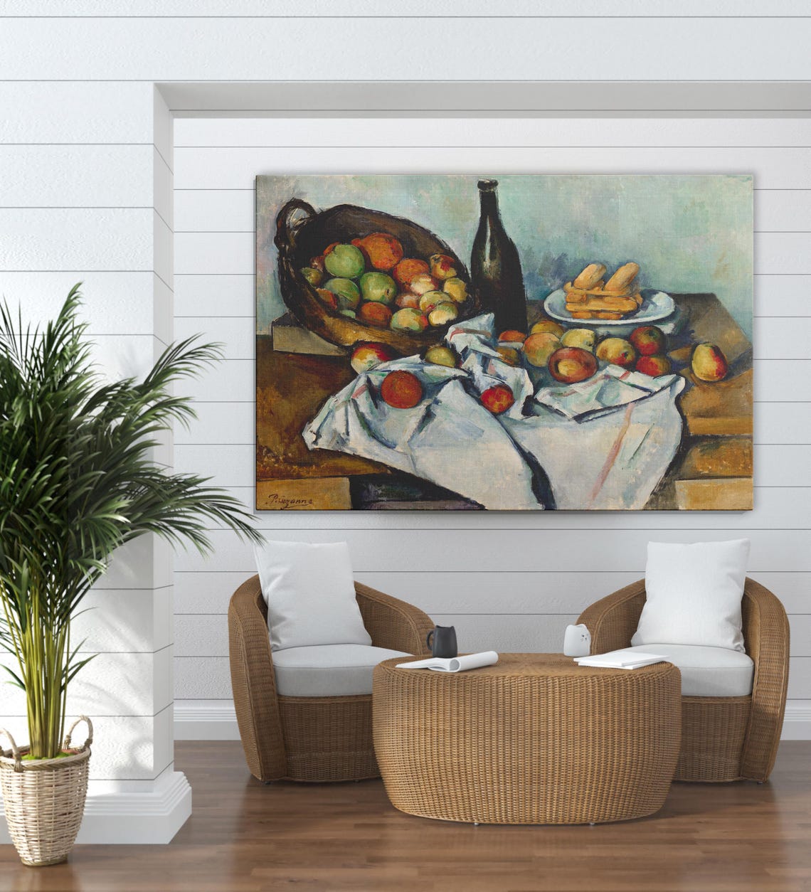 Paul Cezanne Still Life Fruit And Bottle Art Print - Image 4