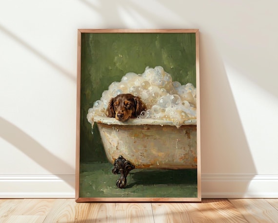 Dachshund In Bath Print Funny Bathroom Art
