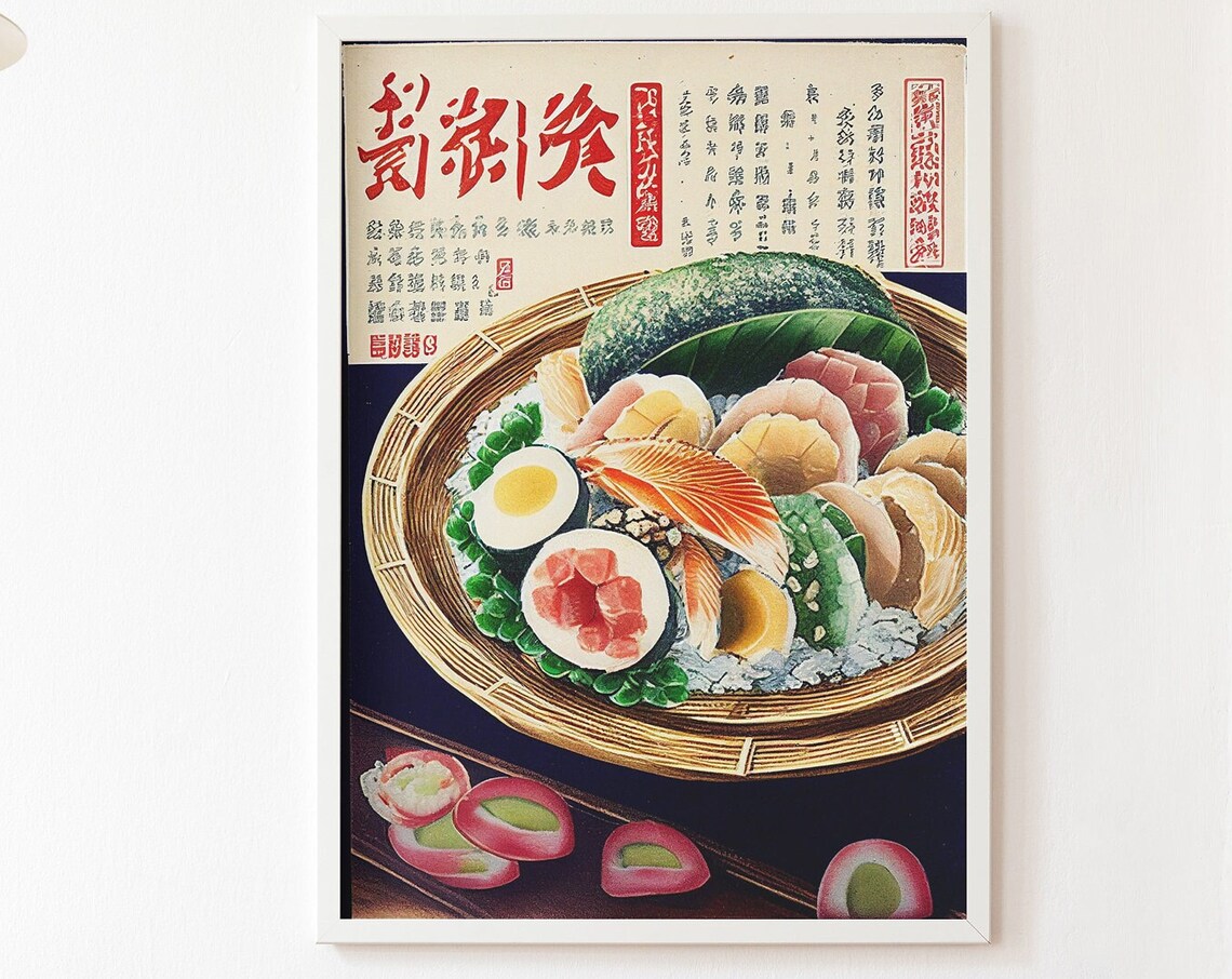 Vintage Japanese Sushi Advertising Art Retro Seafood Kitchen Poster
