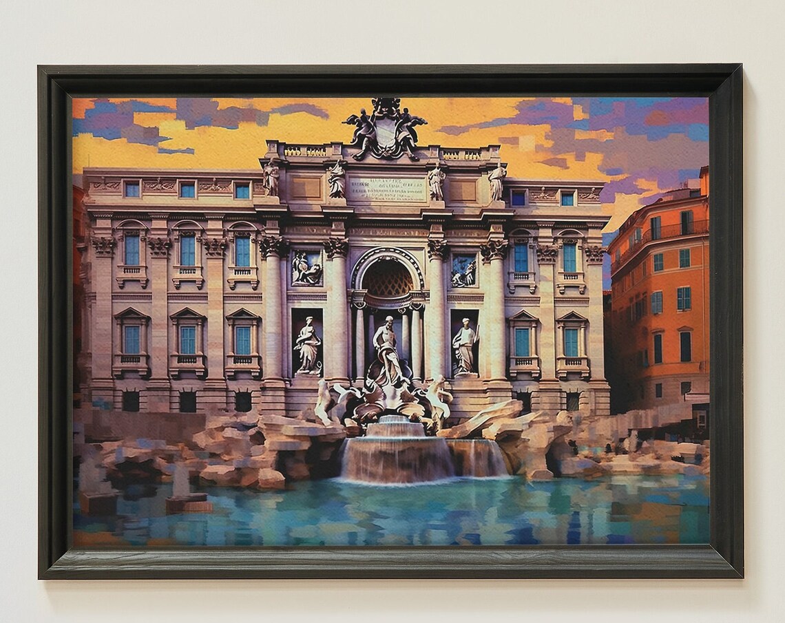 Trevi Fountain Rome Italy Golden Sunset Landmark Travel Poster