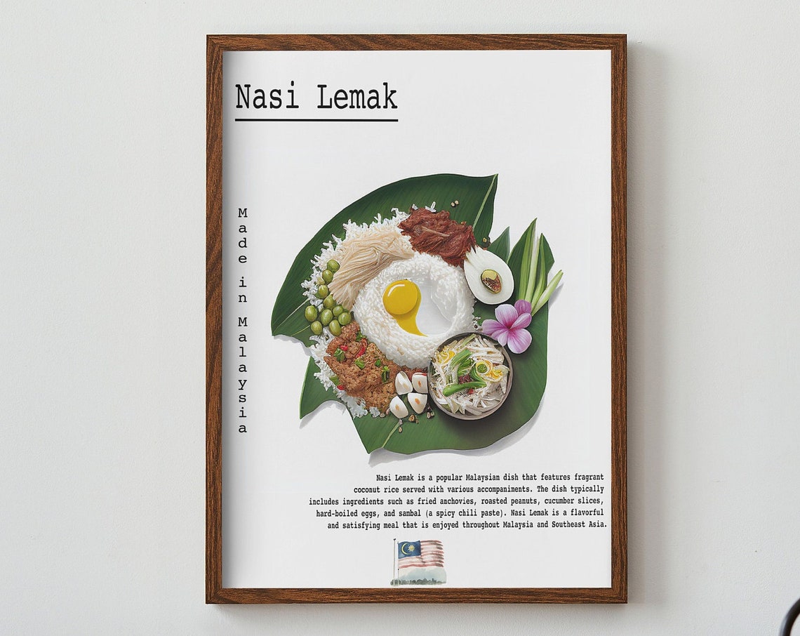 Nasi Lemak Malaysian Food Poster Malaysia Nasi National Dish Art Print Southeast Asia Foodie Wall Art Malaysian Kitchen Wall Decor