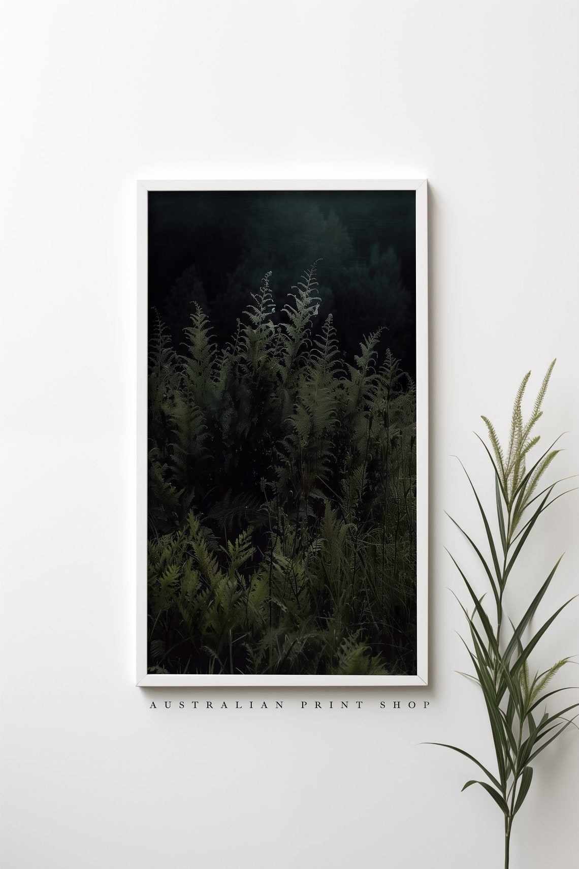 Vintage Fern Plant Forest Landscape Print Green Botanical Painting Wall Art Moody Dark Theme - Image 6